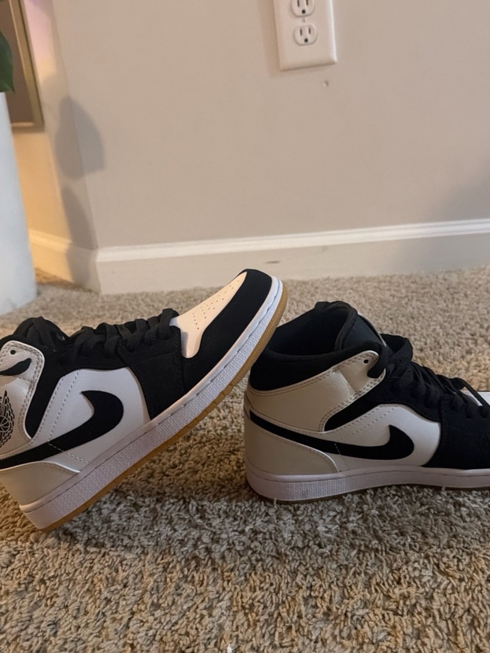 Jordan Mid-Top Black and White Athletic Sneakers with Gum Outsole